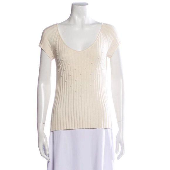 Valentino Tops - Valentino Ivory Scoop Neck Short Sleeve T-Shirt Sweater
